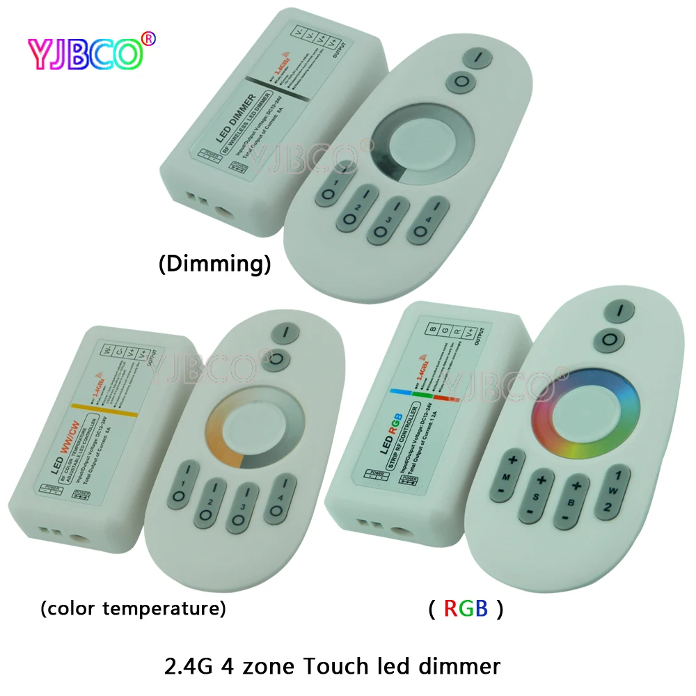 

2.4G 4 Zone Dimmimg/CT/RGB/RGBW LED Strip Controller DC12V 24V RF Wireless Remote press button/touch led light Dimmer