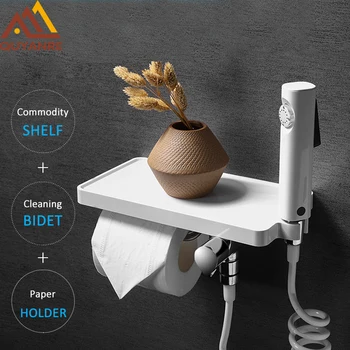 

Quyanre Bidet Shower Faucet Bidet Toilet Faucet With Commodity Shelf Paper Holder 3 in 1 Bidet Shower Water Tap Bathroom Shower