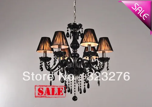 Free Shipping Elegance Black Crystal With 6 Fabric Shades Pendant
