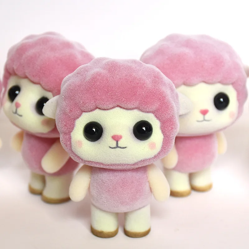 

Exquisite Flocking Cute Doll Plush Plastic Flocking Pink Goat Small Ornaments stuffed animal toys mini gift