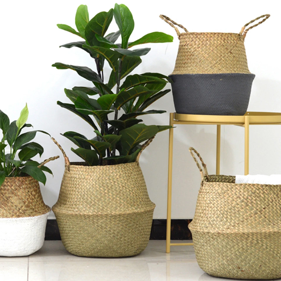 Portable Seagrass Rattan Basket Plant Pot Storage Laundry Basket Box Home Decor Portable Seagrass Rattan Basket Plant Pot Storage Laundry Basket Box Home Decor