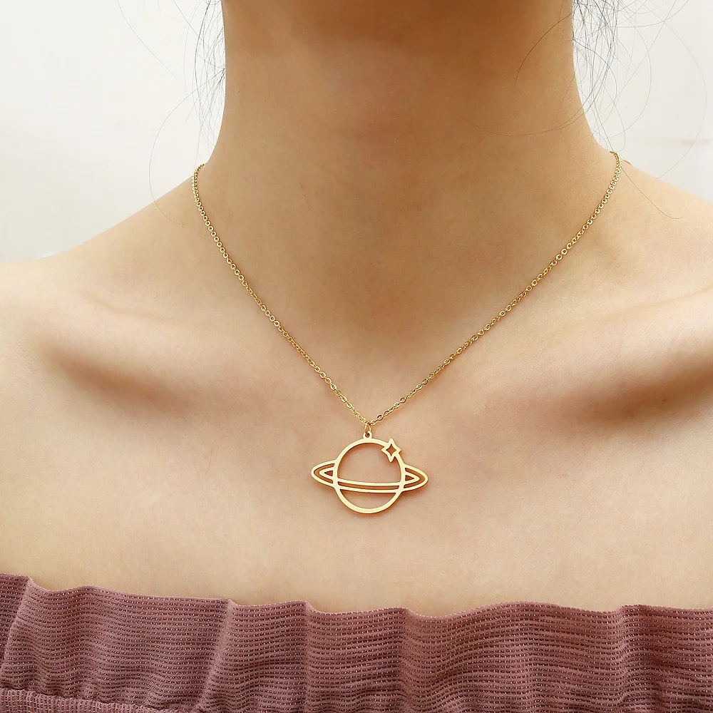

Stainless Steel Handmade Minimalist Universe Mars Hip-Hop Pendant Necklace Galaxy Saturn Space Jewellery Rock Woman Party Gift