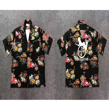 

Rhude Truck Shirt 2019 New Style Vintage Car Flower Logo Print Rhude Shirts Men Spring Summer Loose Hawaii Hip Hop Unisex Shir