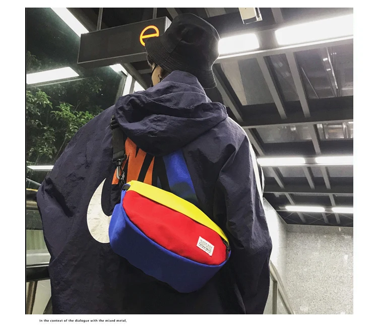 Harajuku сумка на плечо Мужская нагрудная сумка Уличная стильная трендовая Холщовая Сумка через плечо Повседневная унисекс сумка через плечо