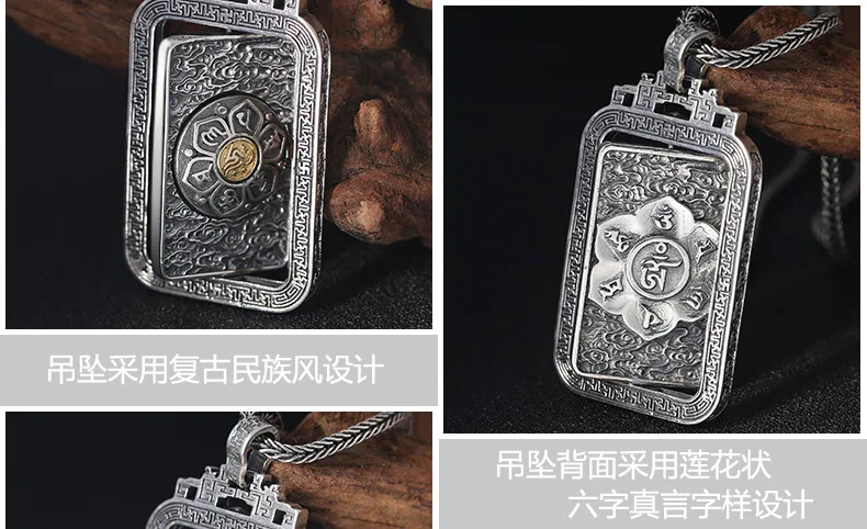 70 см Настоящее чистое 925 пробы Серебряное ожерелье 9 мм толстая цепочка для мужчин подарок тайская Серебряная мантра длинное ожерелье и подвески