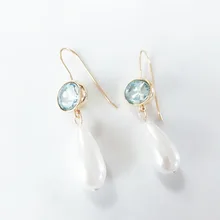 Медные рыболовные крючки каплевидные жемчужные со светло-голубым камнем золотые элегантные серьги