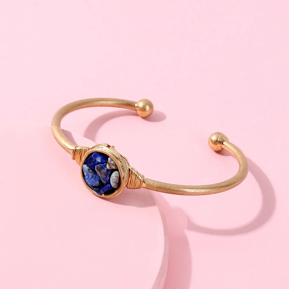 

Worn Brass Gold Plating Natural Mini Rock Druzy Quartz Stone Bangle Lapiz Stone Cuff Bangles for Women