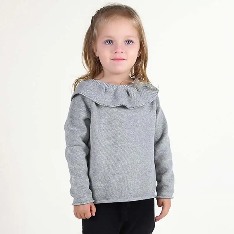 Kids Girl Knitted Sweaters Baby Girls Casual Ruffles Collar Pure Cotton