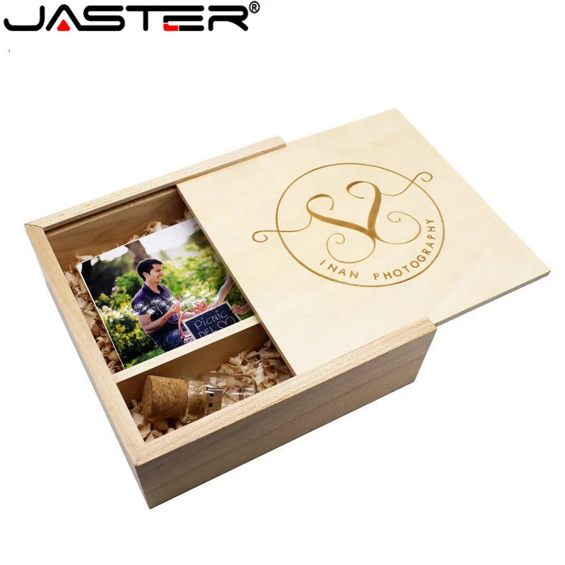 

JASTER wooden box for photo album USB 2.0 Pendrive DIY Logo engraved wedding memory