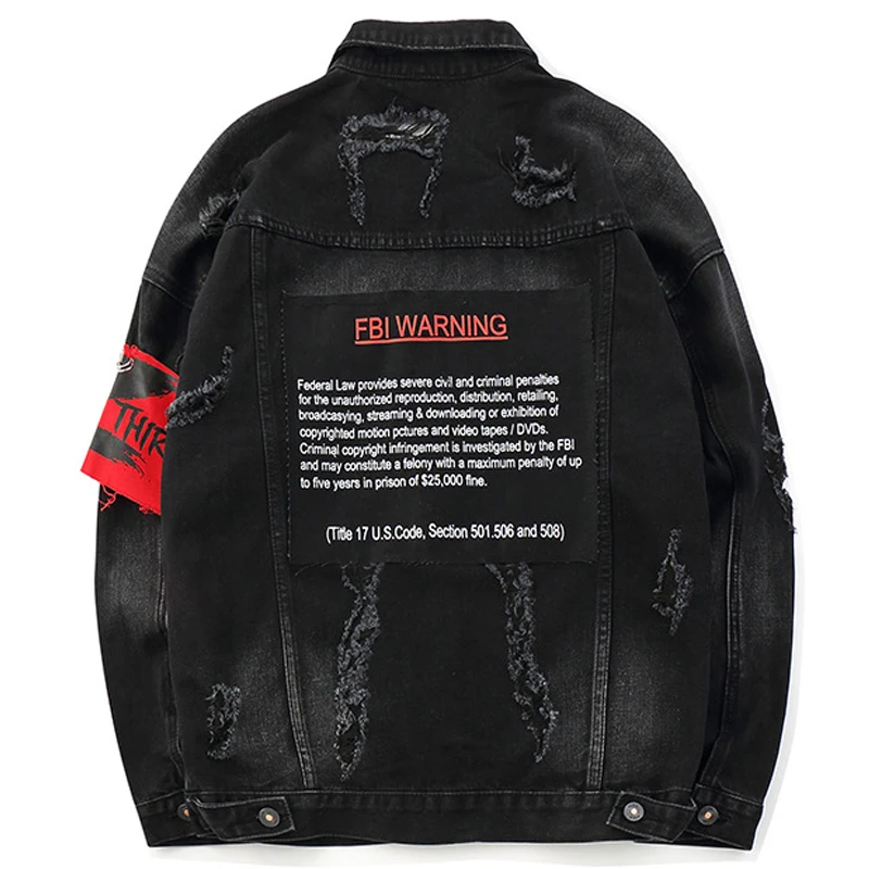 

US Size Hole Denim Jackets Men Jeans Coat Streetwear Jacket 2019 Fashion Spring Autumn Black Denim Jacket for Male ZC56