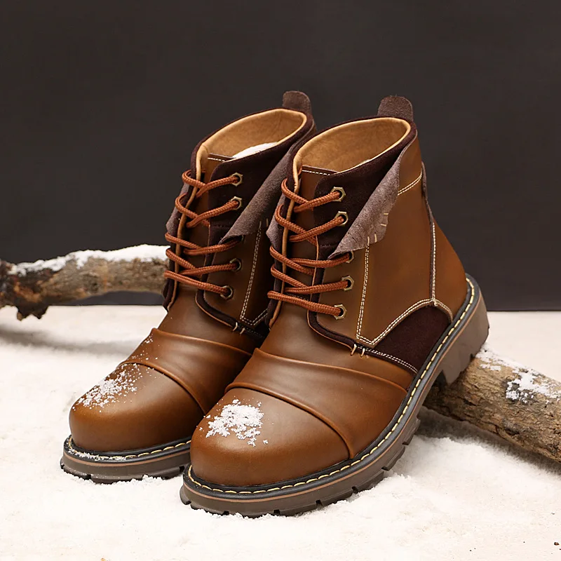 

ACKCAMEL 2018 Autumn Men's Genuine Leather Boots Winter Warm Fur Working Boots Desert Shoes Vintage High Quality Men Ankle Boots