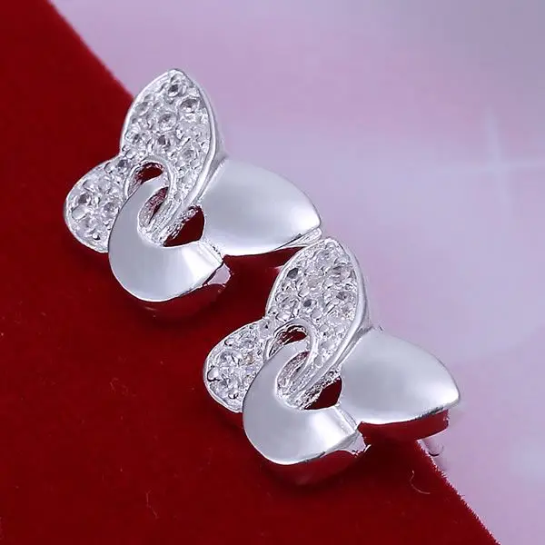 

KN-E146 Hot selling 925 free shipping silver plated earrings silver party gifts fashion jewelry Inlaid Butterfly Earrings