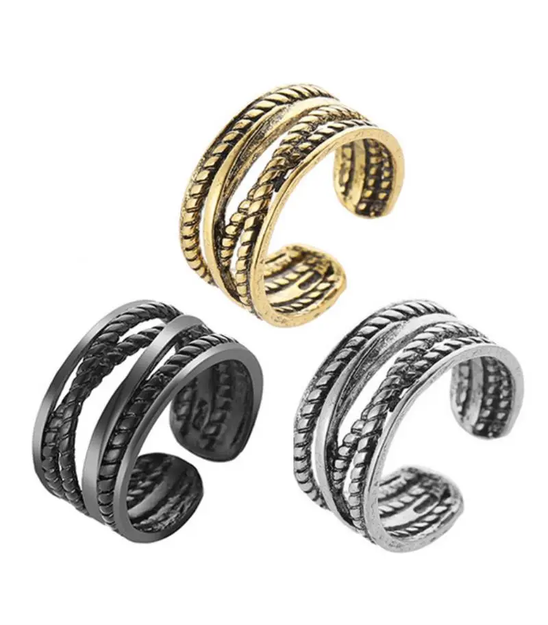 Antique Silver Gold Wide Band Twist Open Thumb Ring Vintage Biker Men Punk Ring Shellhard Adjustable Resizable Finger Ring
