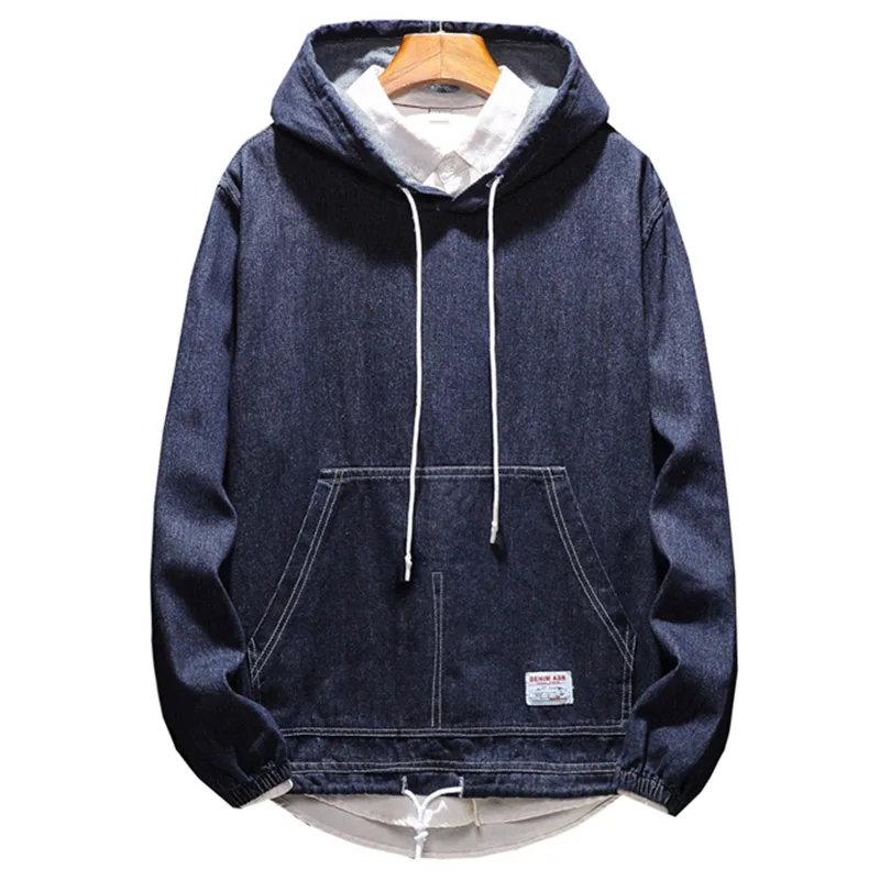 

Men denim Hoodies Sweatshirts Casual Patchwork Hooded Hoodies Harajuku Pullover Jeans Hoodies Streetwear Mens clothing