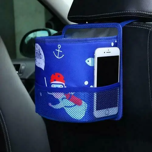 Синий Portable Cartoon Car Trash Bag Can Mini Garbage Dust Bin Keeper Back Seat Headrest Wastebasket Storage Bag Phone Holder Net Mesh - Название цвета: Синий