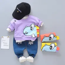 Осенняя модная детская одежда для маленьких мальчиков и девочек хлопковые Костюмы, костюм для малышей, весенняя одежда с героями мультфильмов; детская футболка брюки 2 шт./компл. спортивный костюм для маленьких детей