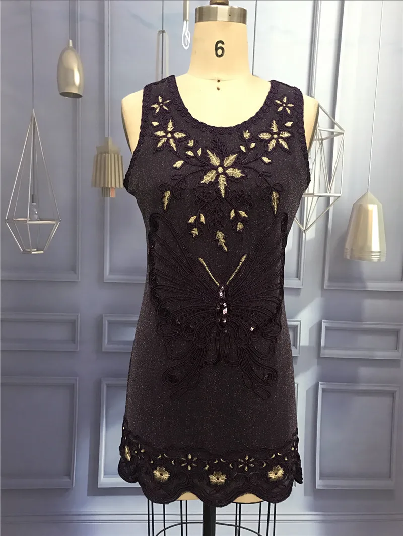 Женское Дешевое платье в бусинах и пайетках с вышивкой без рукавов большие
