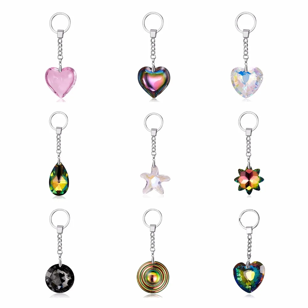 

Charm Love Heart Keychain Long Print Watermark Heart Starfish Star Anise Heart Crystal Keychain Women Crystal Beads Key Ring