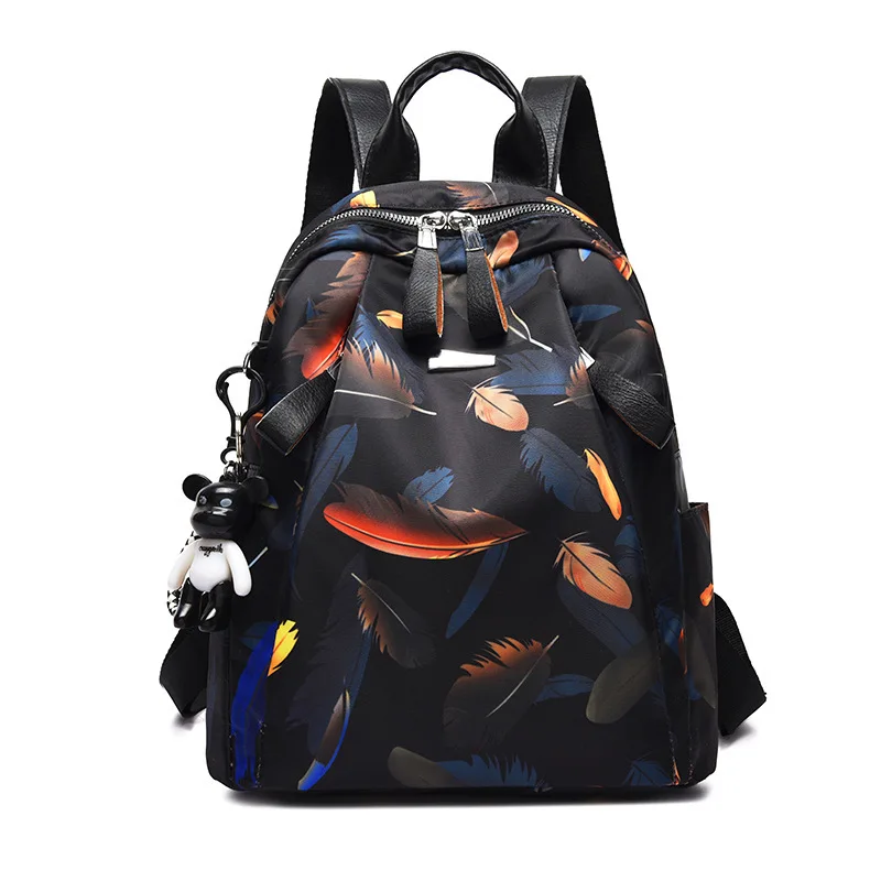  Anti-thief Feather Print Backpack Female Oxford Cloth Waterproof Travel Casual Schoolbag Brand Ladi - 33056777297
