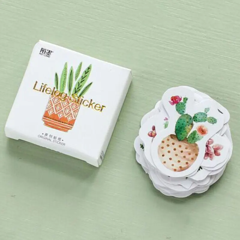 Juego de pegatinas de Cactus de plantas verdes para álbum de recortes, pegatinas para diario, decoración Diy, etiqueta adhesiva para diario, 45 unids/set