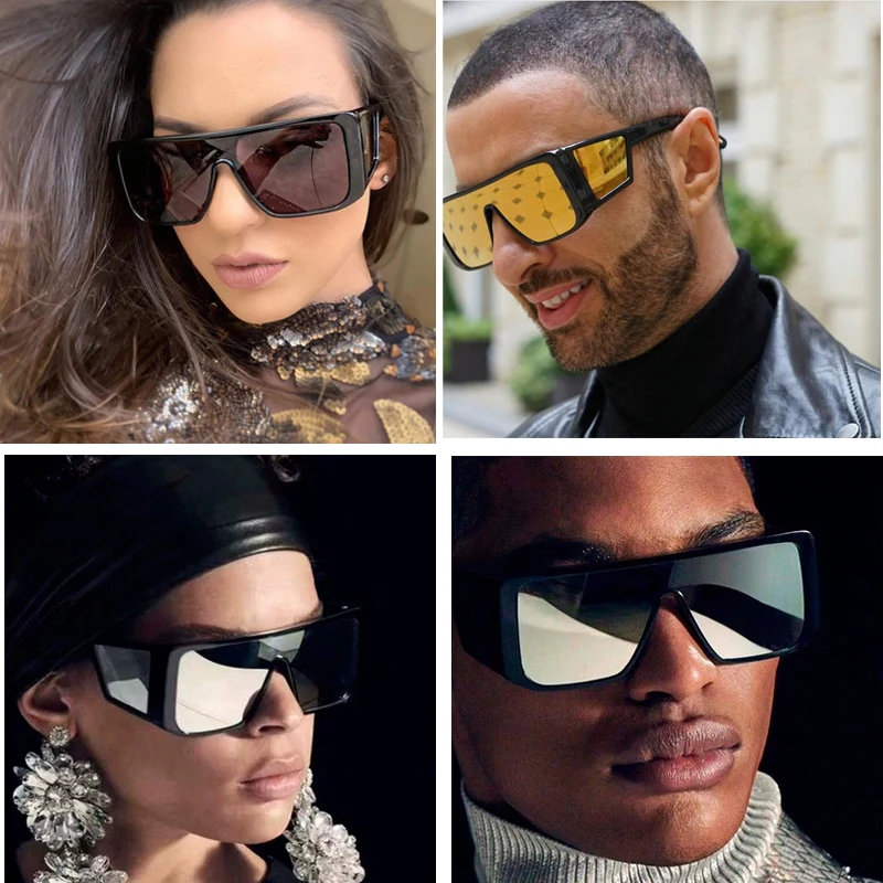 Luxury Brand Oversized Shield sunglasses for men square big frame sun glasses women 2019 windproof Cool Black Shield Eyewear
