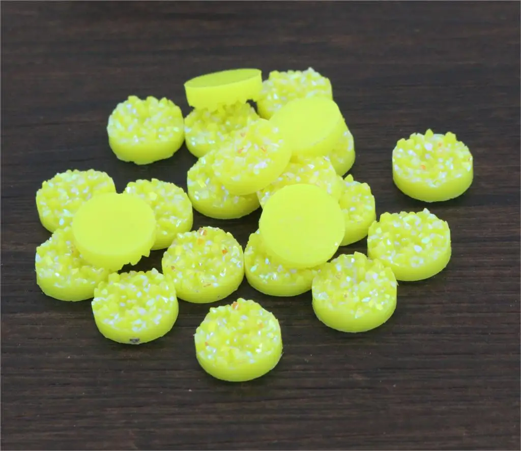 

New Fashion 40pcs 12mm Lemon yellow Colors Natural ore Style Flat back Resin Cabochons For Bracelet Earrings accessories-V4-23