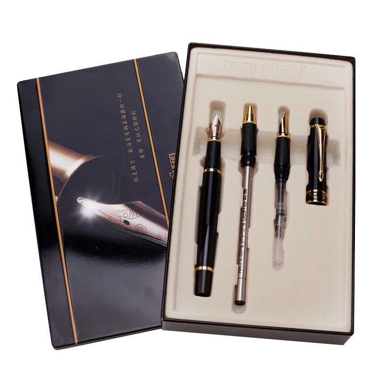 

HERO 7032 Fountain Pen Three Student Adult Three-piece Calligraphy Practice Writing Ink Pen Fashion Office Stationery Gift Box