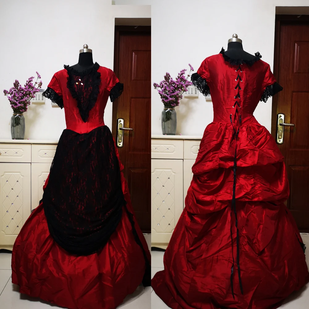 

New red Vintage costumes 18th Duchess Retro medieval Renaissance Reenactment Theatre Civil war Victorian dress D-276
