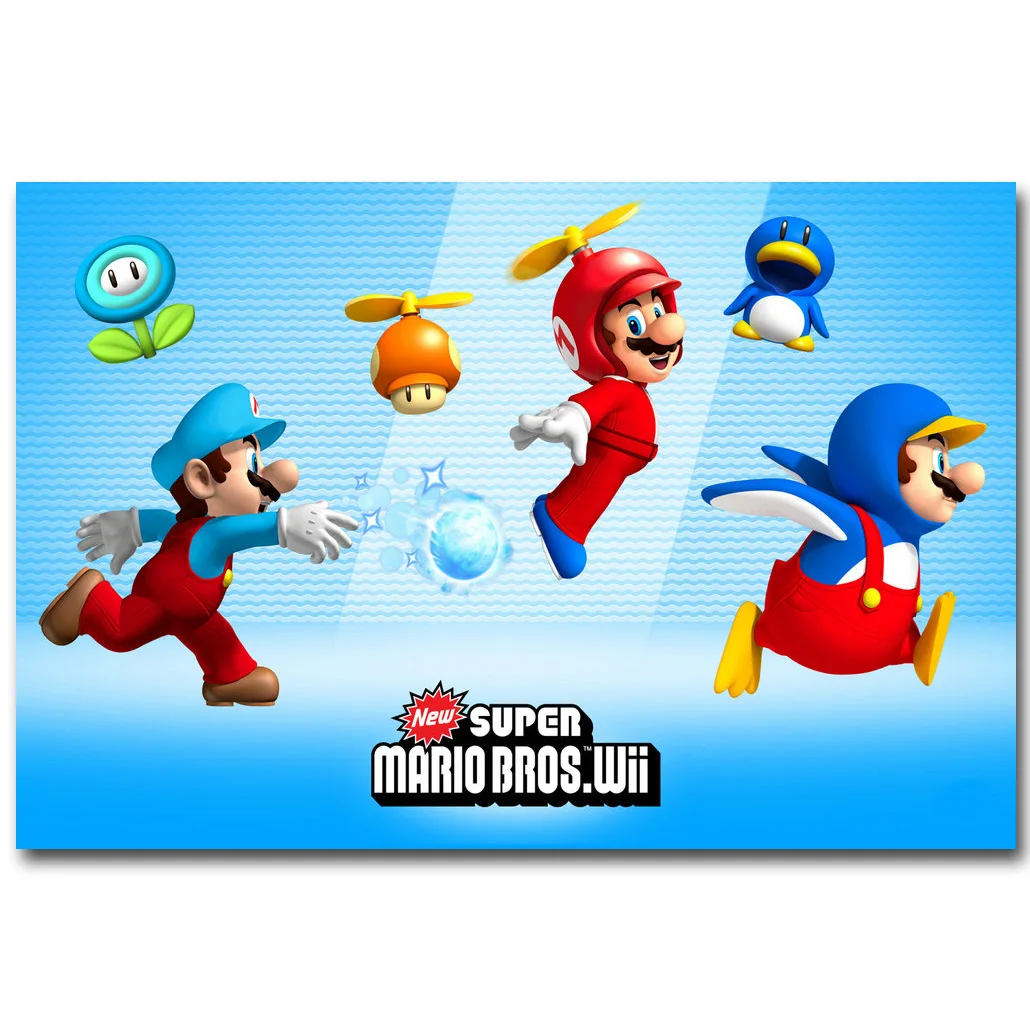 Super Mario Bros Wii Art Шелковый тканевый плакат с принтом 13x20 24x36 дюймов Vedio Игровые