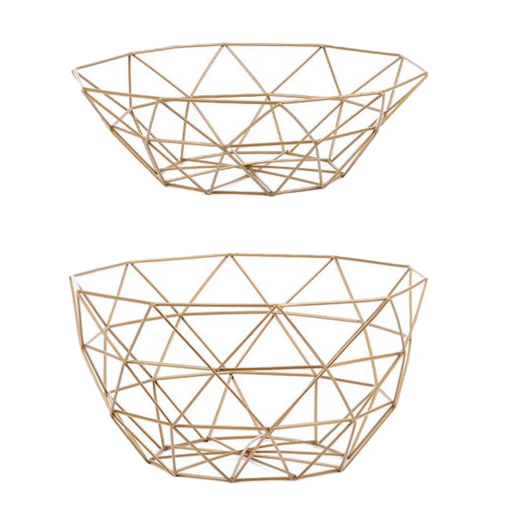 Fruit Basket Rack Stand Holder Storage Chrome Metal Geometric Bowl Wire Decorative Storage Display for Living Room Home Office