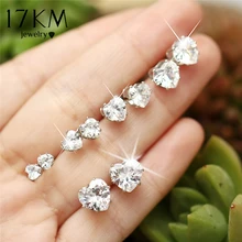 17 км мода большое сердце серьги гвоздики набор для женщин серебряный цвет кубического циркония серьга геометрической формы себе ювелирные изделия подарки
