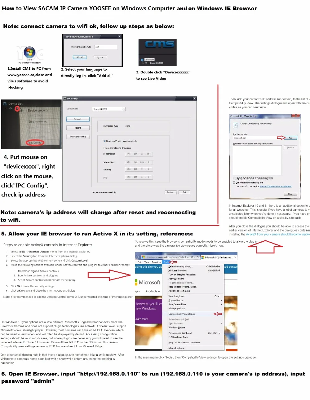 How to View or Check SACAM YOOSEE IP Camera by IE Browser