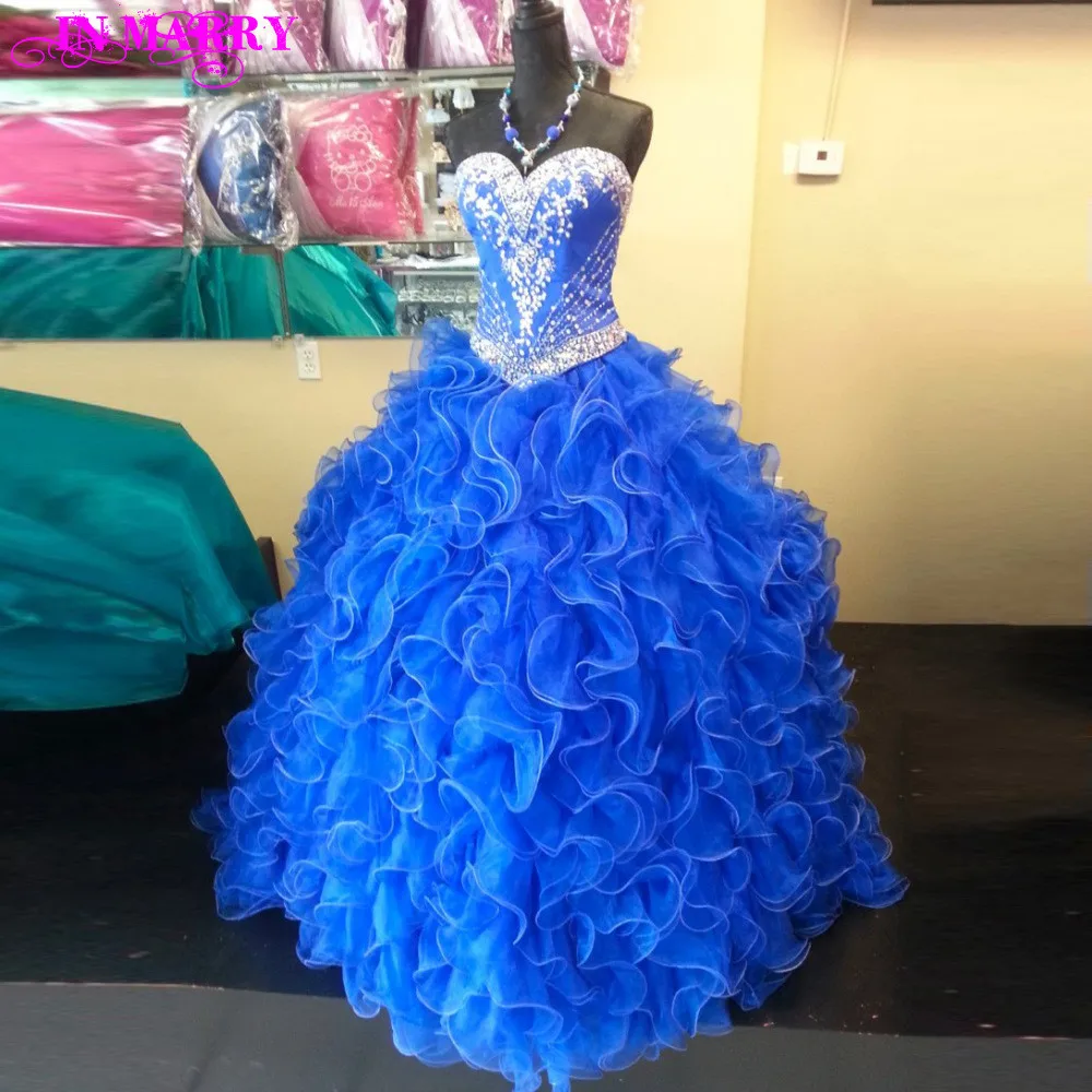 Real Photo Royal Blue Sweetheart Quinceanera Dress Pageant Organza