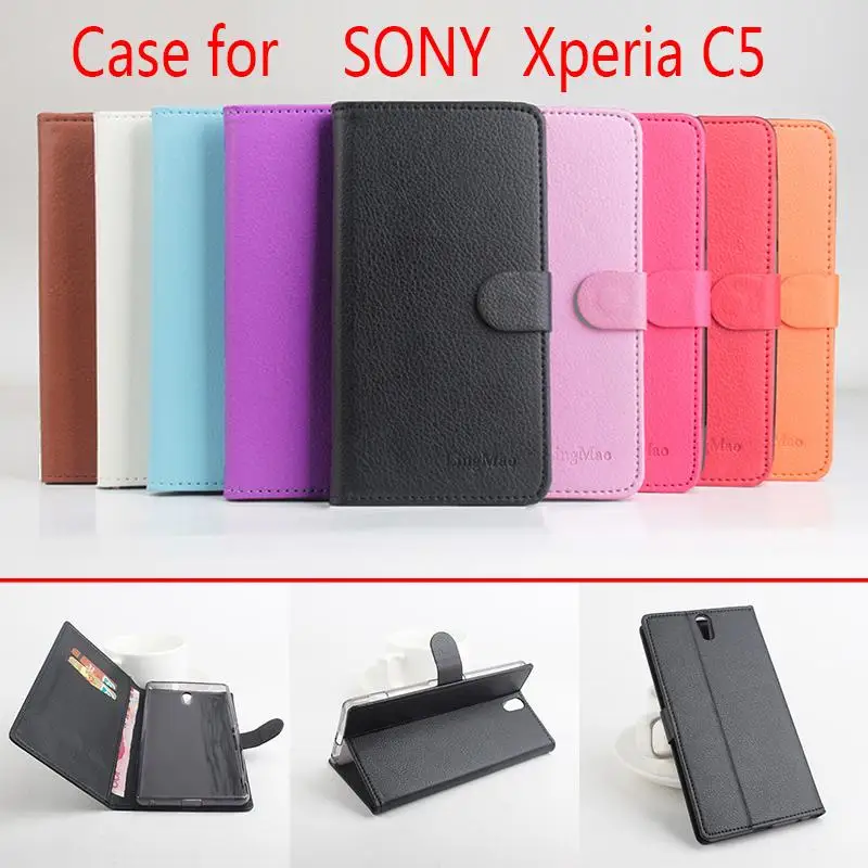 

Original Lingmao Brand Original Genuine Leather bags Wallet Flip Case Flip Leather Case for sony Xperia C5 Phone Cases