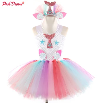 

POSH DREAM White Girls Sea Star Princess Flower Birthday Clothes Tulle Christmas Carnival Costume for Children Girls