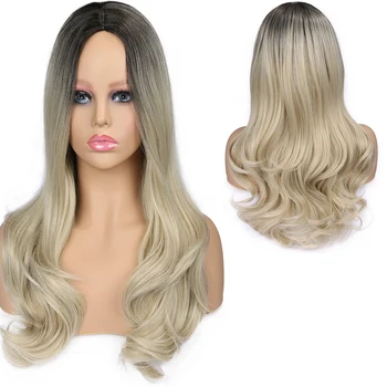 FAVE Mixed Black Ash Light Brown Blonde Synthetic Wig Body Wave MiddlePart Heat Resistant Fiber For Black Women Cosplay Long Wig 4