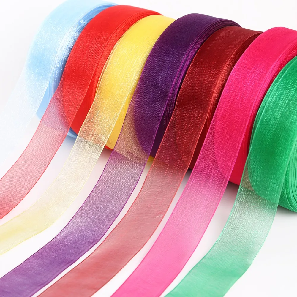 

50Yard 25mm Beautiful Organza Ribbon For Wedding Party Decoration Handmade Ribbon Gift Wrapping Hair Bows DIY Christmas Ribbon