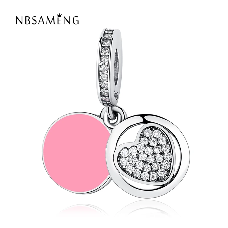 

NBSAMENG 100% 925 Sterling Silver Charm Pink Heart Love Friendship Star Pendant Beads Fit Original Pandora Bracelet DIY Jewelry