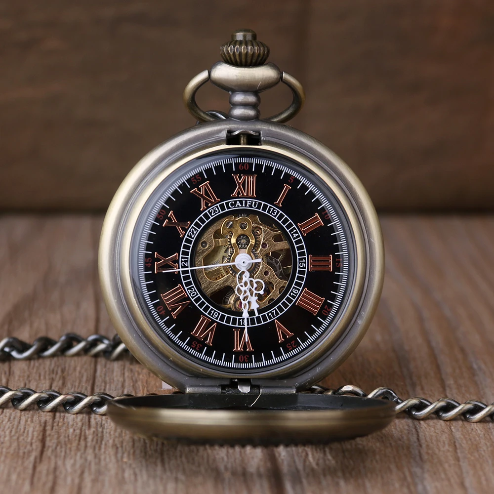 Стимпанк карманные часы Новый Дизайн Элитный бренд мода цветок Часы с костями Рука Ветер Механические карманные часы