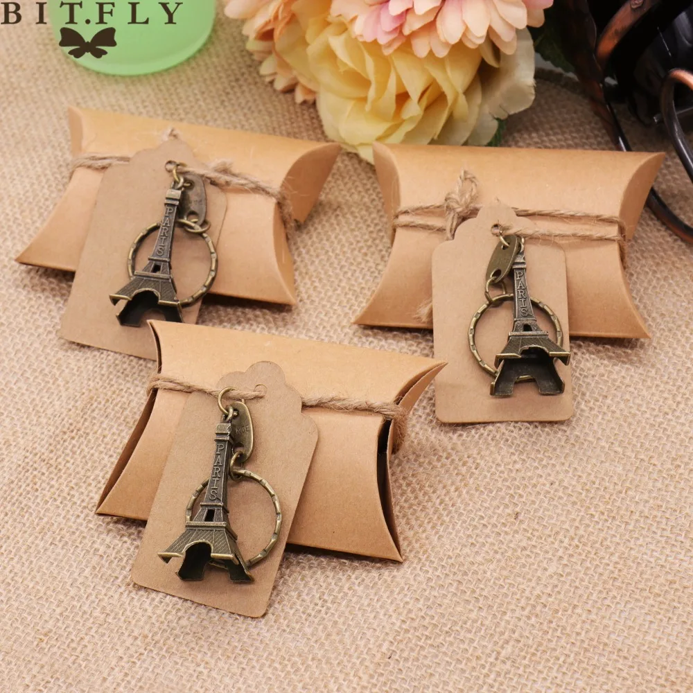 

10pcs Wedding Souvenirs Favors and Guests Gifts Candy Box+Tags+Paris Eiffel Tower Keychain Rings Wedding Party Decorations