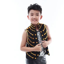 Новинка года; Модная тонкая детская одежда для сцены; жилеты для выступлений; Детские костюмы в стиле джаз для подиума со стразами; цвет белый, черный