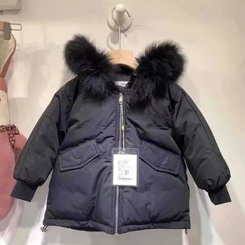 

Children Winter Jacket Real Racoon Fur Hooded Down Coat for Girls Boys Winter Kids Clothing RT585