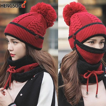 

Autumn Winter Women's Hat Caps Knitted Warm Scarf Windproof Multi Functional Hat Scarf Set For Women