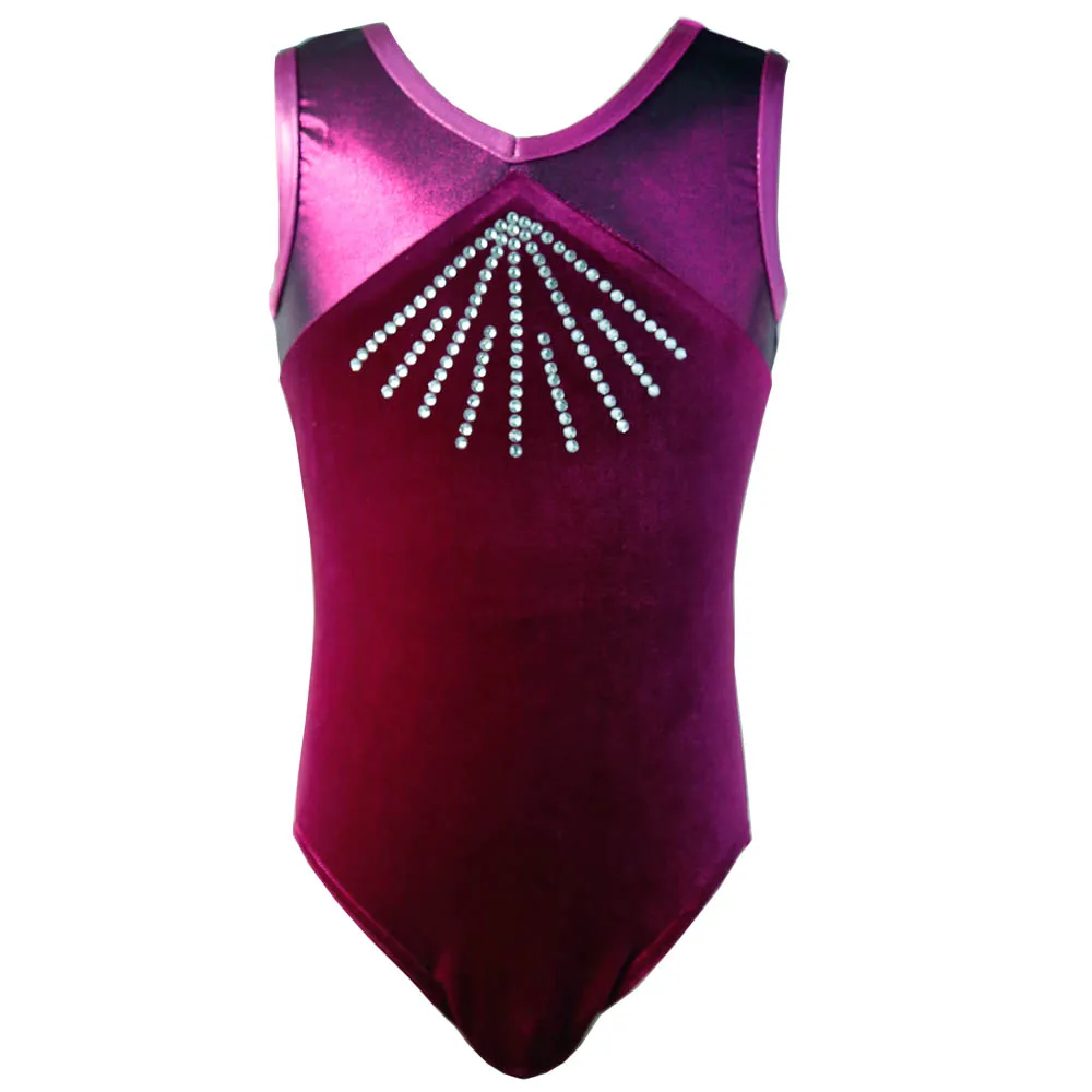 NT16098 Sleeveless rhinestone with velvet fabric Gymnastics Leotards