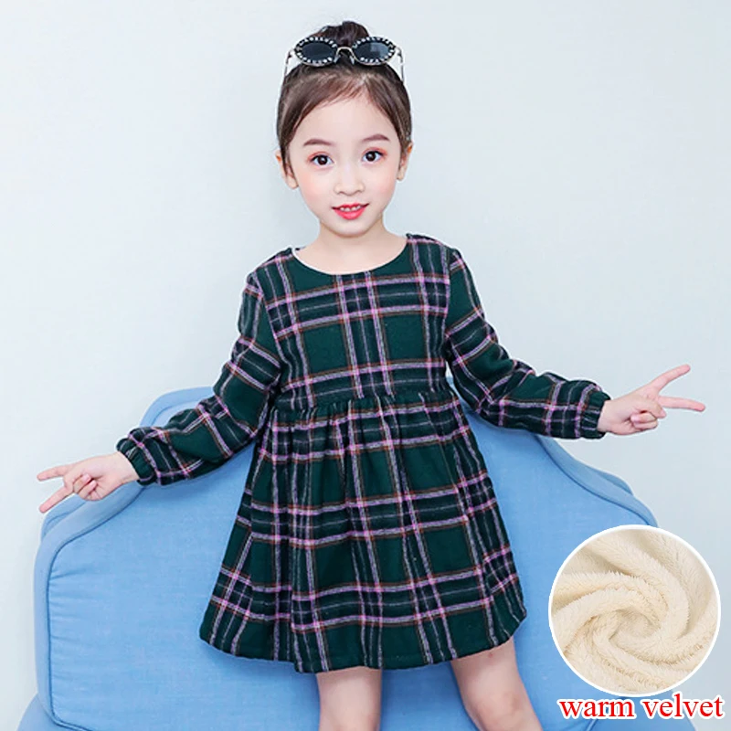 girls winter dresses vestidos warm long sleeve princess dress plaid ...