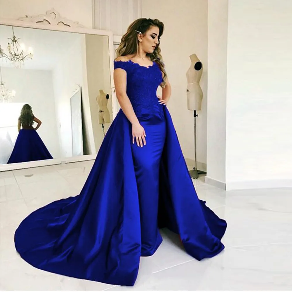 Blue Lace Mermaid Evening Gown