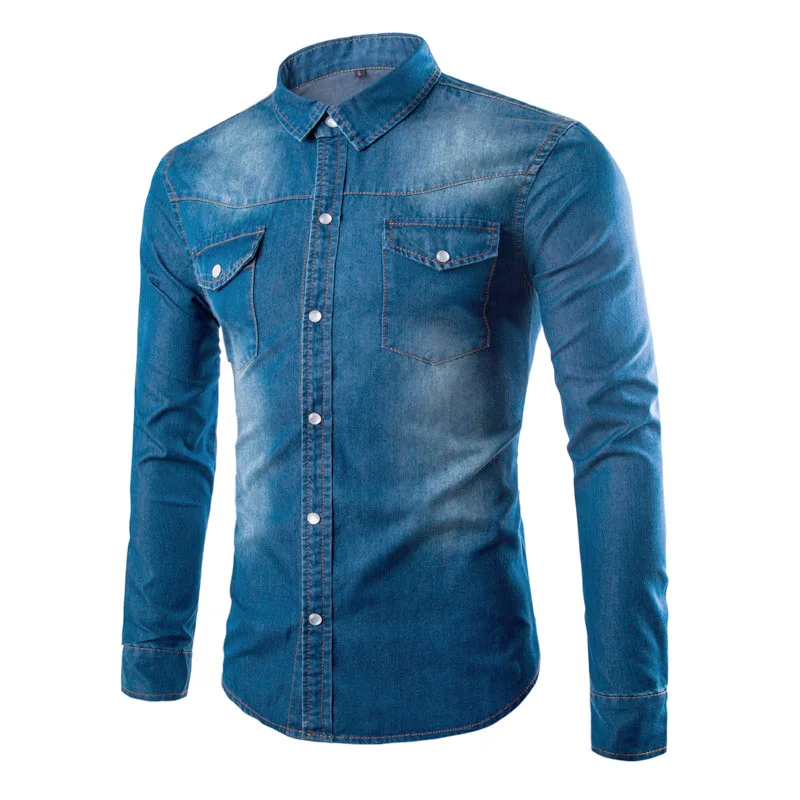 

Denim shirt men's autumn denim clothing solid color washed shirt large size S-5XL men's slim casual long-sleeved denim shirt