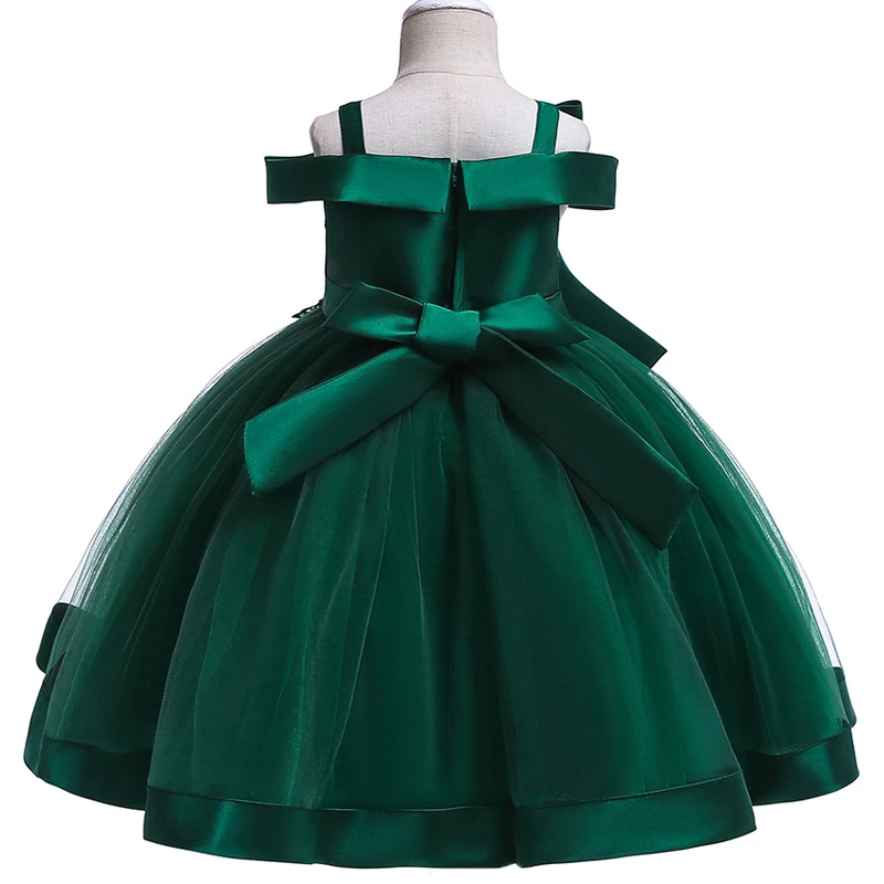 3-10 Years Kids Christmas Party Dresses Girls Appliques Flower Elegant Wedding Dress Bow Children Birthday Prom Gown
