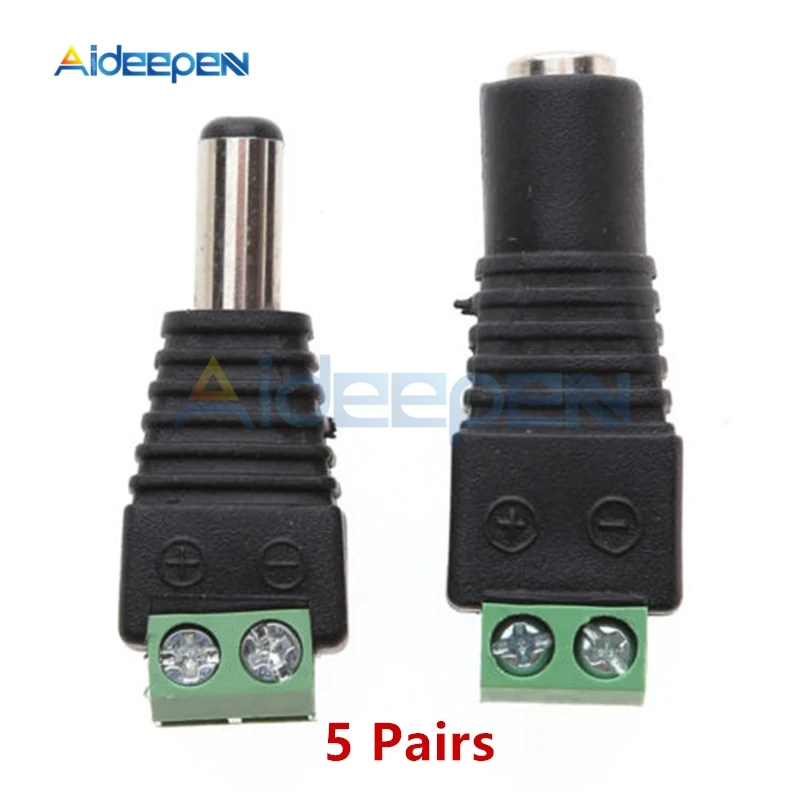 5 Pairs/lot 2.1x5.5 mm BNC DC Male+Female Plug Connector Power Supply Jack Adapter For CCTV Camera LED Strip Lamp Lighting Light