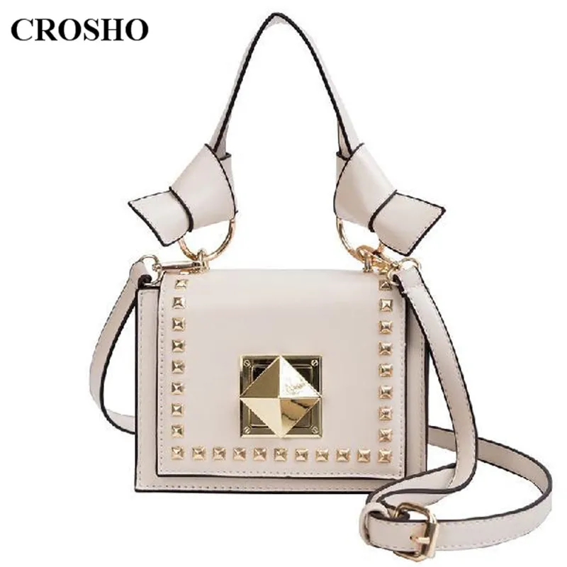 

CROSHO Wide Shoulder Strap Cross Shoulder Bag Female Rivet Bow Hand Bill of Lading Shoulder Square Bag